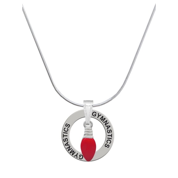 Delight Jewelry Silvertone Red Christmas Light Gymnastics Ring Charm Necklace, 18"