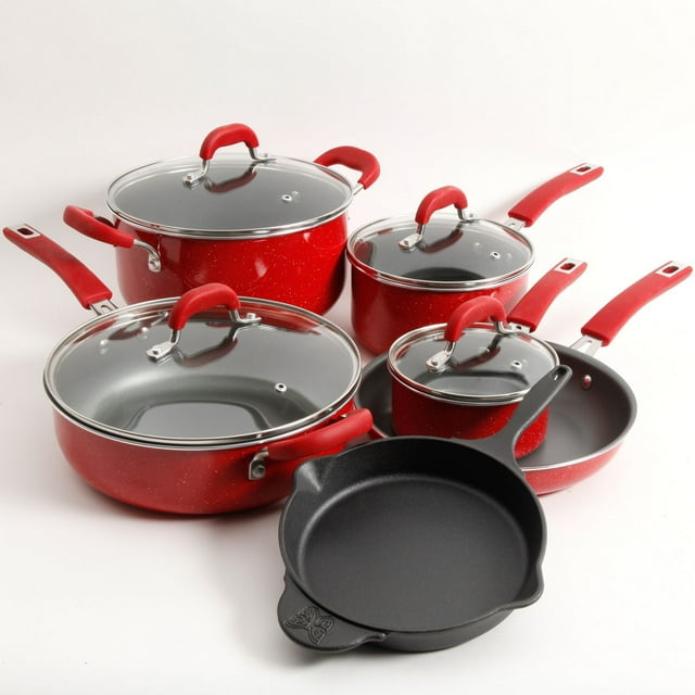 The Pioneer Woman Vintage Speckle 10-Piece Non-Stick Pre-Seasoned Cookware Set