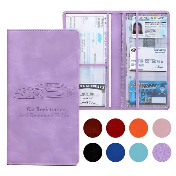 LAMIRO Car Registration and Insurance Card Holder for Women Men, Black Glove Box Paperwork Organizer with Magnetic Buckle for Easy Access and Protect Documents and Various Cards in Vehicle