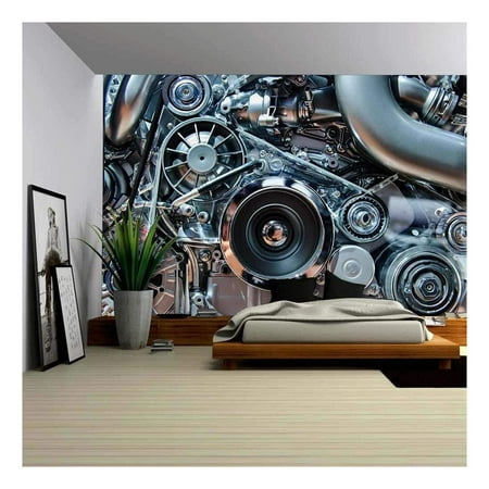 wall26 - Car Engine, Concept of Modern Automobile Motor with Metal, Chrome, Plastic Parts - Removable Wall Mural | Self-Adhesive Large Wallpaper - 66x96 (Best Wallpaper Engine Wallpapers)