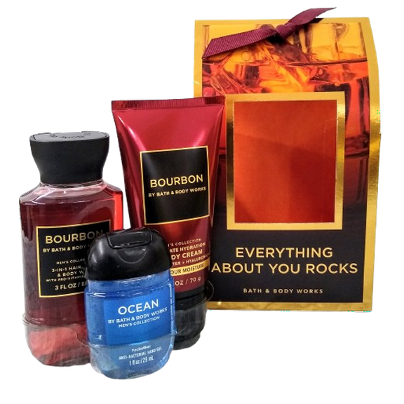 Bath & Body Works Bourbon & Ocean Mini Gift Set for Men - Body Cream, Body Wash, Hand Sanitizer