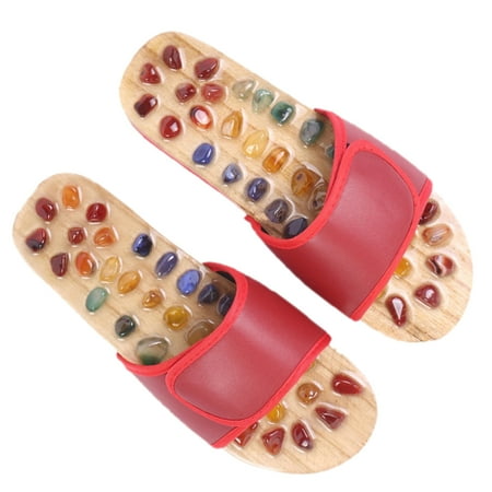 

1 Pair Foot Sole Acupoints Relax Sandals Health Care Shoes Natural Agate Massage Slippers (Red 36 Yards)