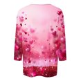 thumbnail image 4 of TrendVibe365 Pink 3/4 Length Sleeve Womens Tops Valentines Day Clothes Plus Size with Crew Neck Polyester Casual Love Heart Printed Lover Gift Blouse Tops for Valentines Gifts L, 4 of 5