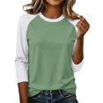 thumbnail image 6 of Tops for Women 3/4 Sleeve Women's Color Block Tops Casual Dressy Crew Neck Shirts Blouses Trendy Fall Loose Fit Outfits,L, 6 of 7