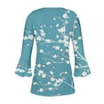 thumbnail image 5 of Women's Dressy Tops Vintage Summer Clothes for Teen Girls Fashion 2024 Boho Flora Print 3/4 Flare Sleeve Flowy Pleated Shirts Henley Neck Tunic 1/4 Button up Blouse Blue T Shirts XXL, 5 of 5