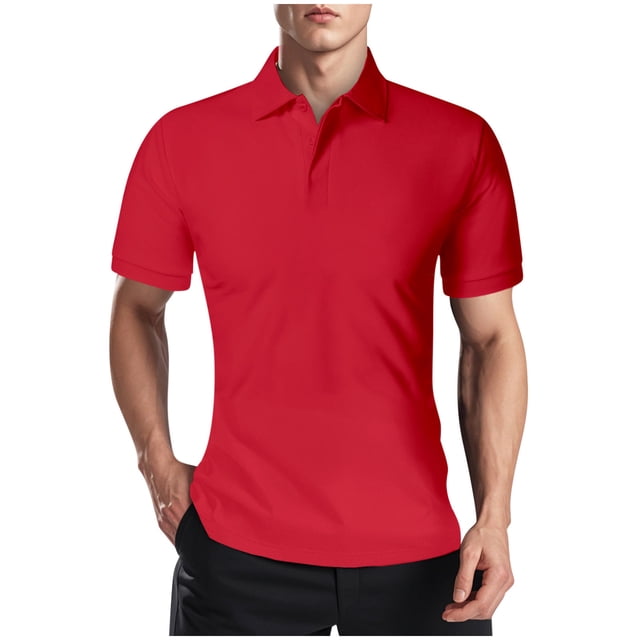 hoksml Mens Polo Shirt Solid Color Collared Button Lapel Top Hook Buckle T-shirt Short Sleeved Top Summer Comfortable Breathable Tee Shirts Elastic Cuffs 2025 on Clearance