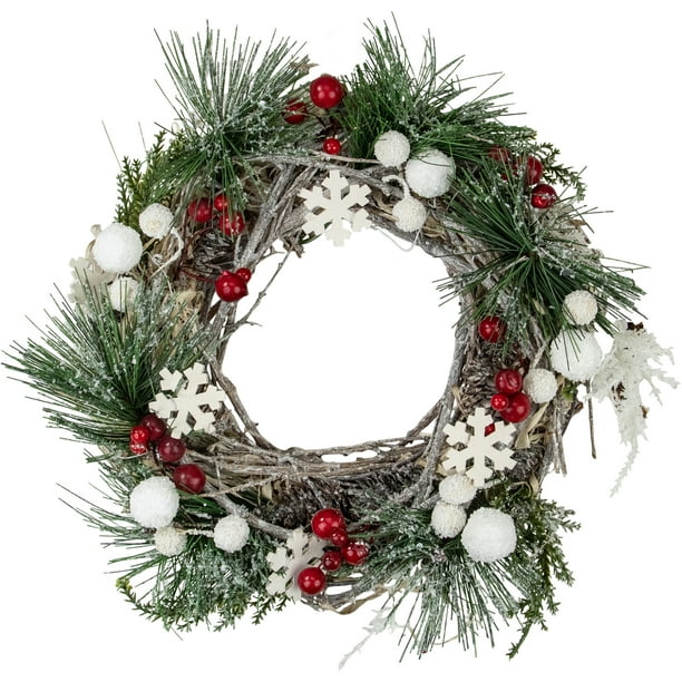 9 8 Snowflakes And Berries Winter Foliage Mini Christmas Wreath Unlit Walmart Com Walmart Com