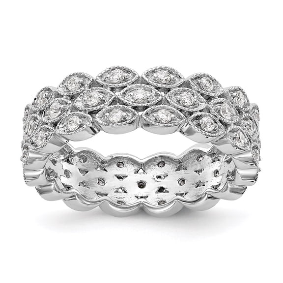 14k White Gold Polished 1/2 CT 3 Row Vintage Pave Diamond Eternity Band