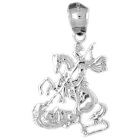 14K White Gold Saint George Killing the Dragon Pendant - 32 mm