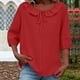 thumbnail image 2 of Mujeres Manga Corta Tops 3/4 Manga Blusa Ruffle Puff Cordón de Lino Color Sólido Casual Camisa de Verano, 2 of 5