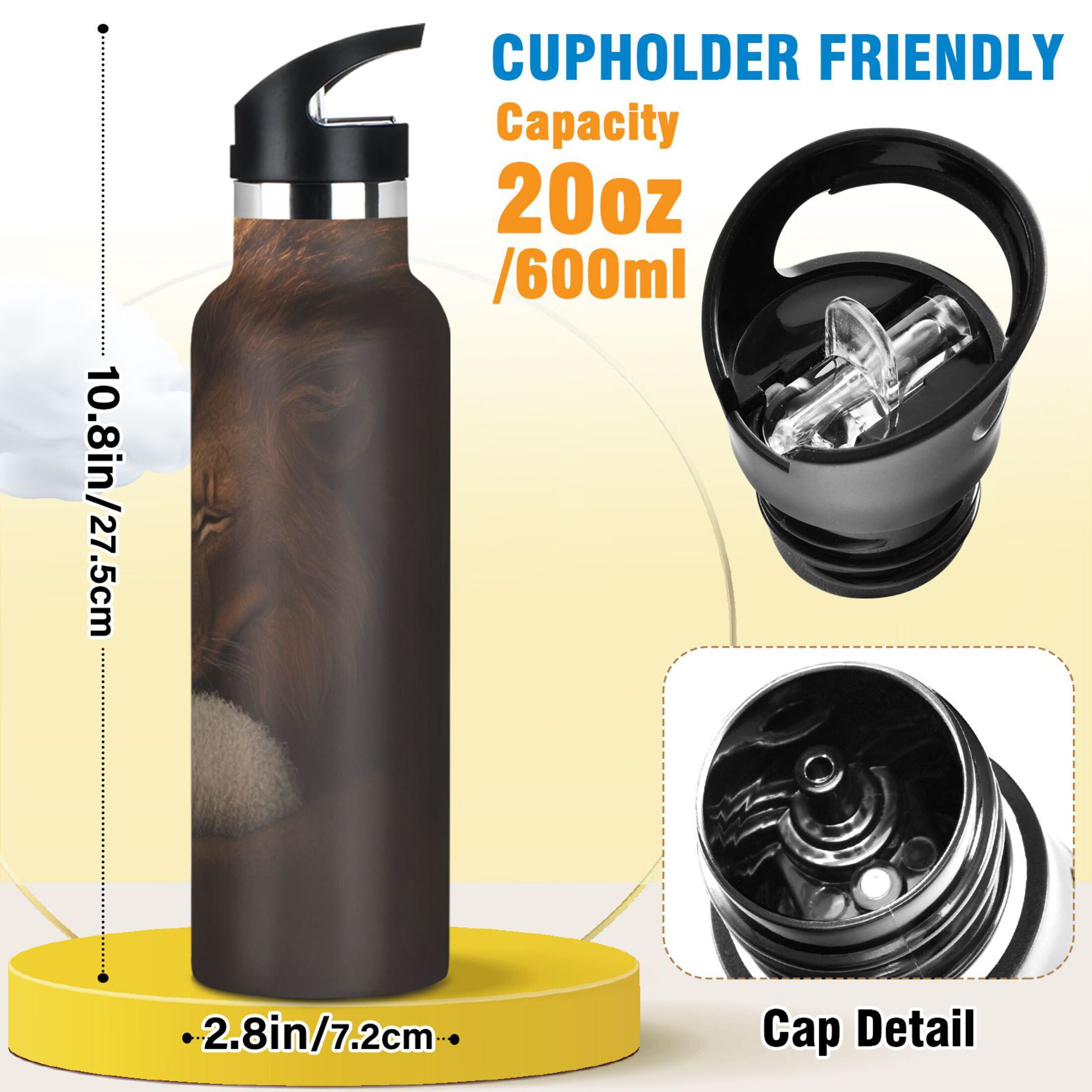 600ML Stainless Steel Insulated Cup Sports Water Bottle Portable Thermos Cup Water Glasses Insulated Tumblers Convenient and Durable Cute Lion Sheep