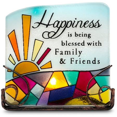Friends Candle (Pavilion- Happiness is being blessed with Family and Friends Glass Sun Catcher Tealight Candle Holder Plaque with)