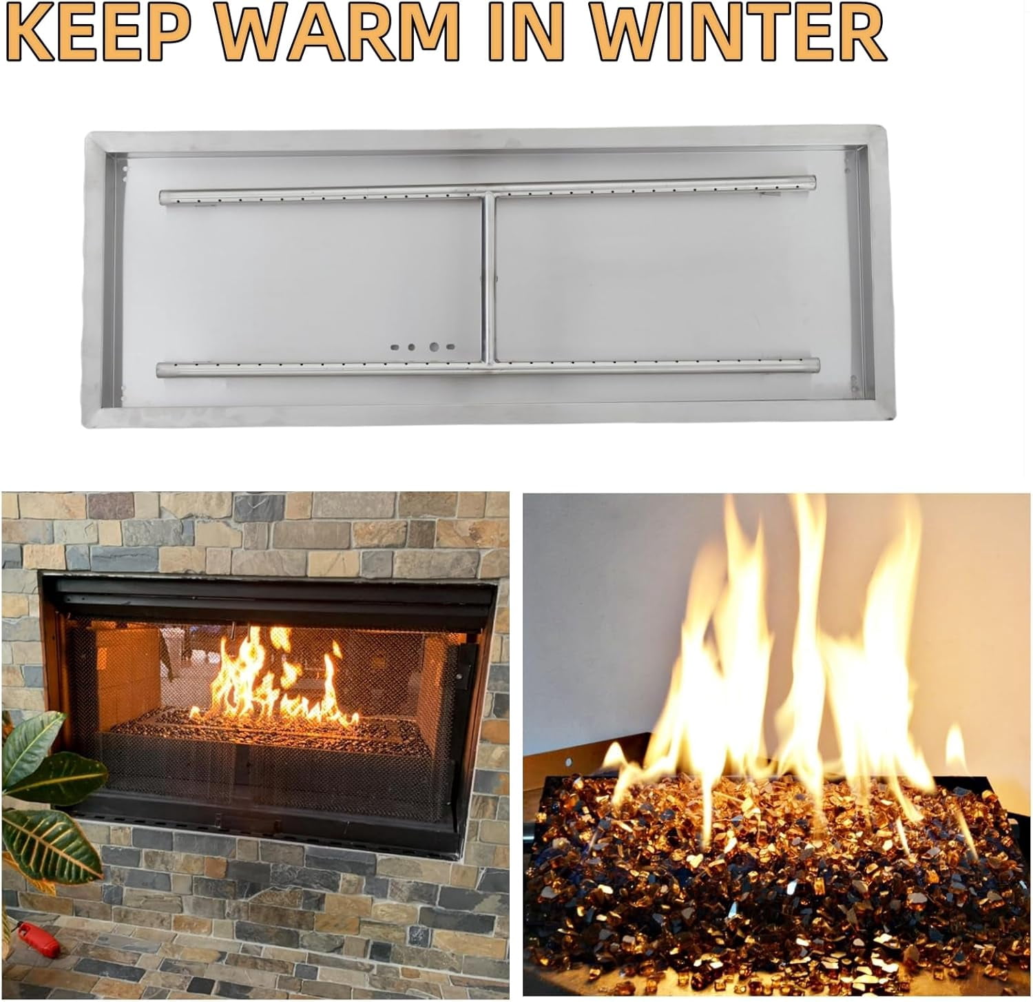 ChaoLink 30x10 Inch Stainless Steel Drop-In Square Fire Pit Burner Kit for DIY Propane & Natural Gas Fire Pits