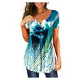 thumbnail image 1 of Tunique à Imprimé Floral à Col en V pour Femmes, Boutons, Manches Courtes, Blouse Ample, T-shirt pour Femmes, 1 of 2