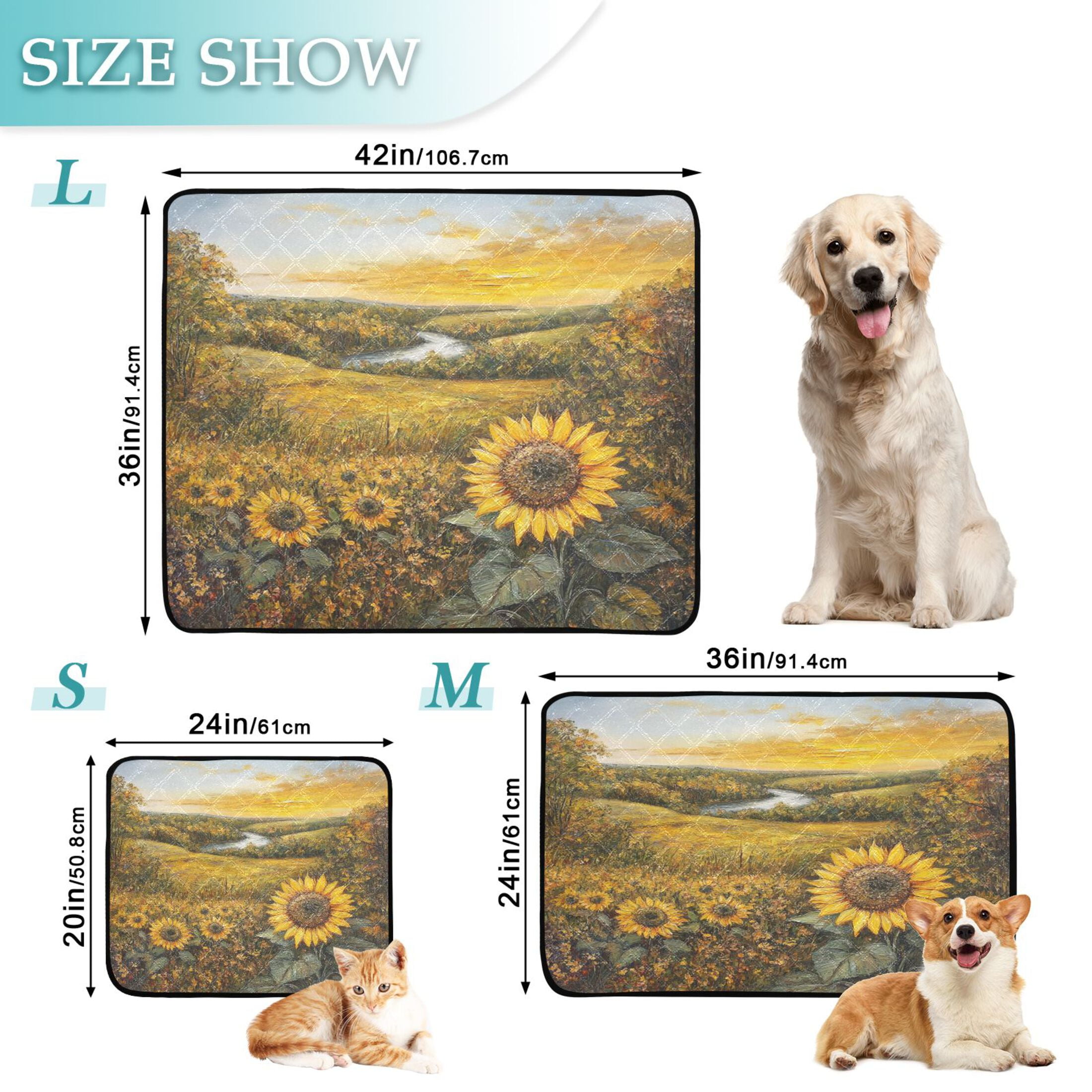 Qxltty Oil Painting Of Sunflower Cat litter Pads Pet Set of 3 Diaper Mats Center Anti-leakage Layer Absorbent Soft and Comfortable