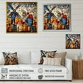 thumbnail image 4 of Designart "Folk Art Village with Wind Turbines III" Architecture Wall Art - Industrial Red Wind Turbines Bedroom Canvas Wall Art, 4 of 6