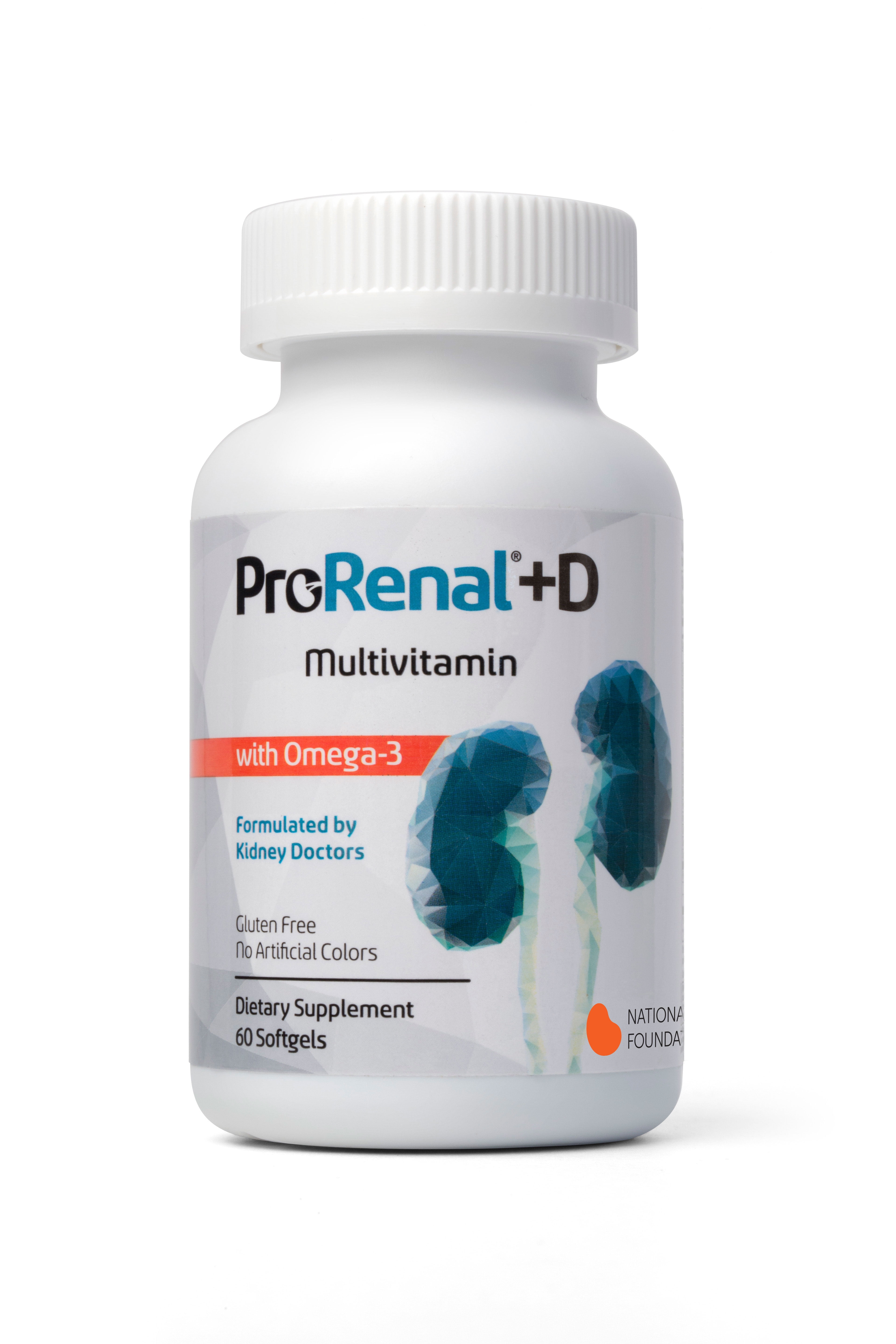 Nephroceuticals ProRenal+D with Omega-3 Fish Oil Kidney Multivitamin, 60ct Softgels