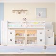 thumbnail image 2 of Twin Low Loft Bed with LED Lights, Wooden Twin Loft Bed with Stairs & Safety Guardrail, Loft Bed with Storage Shelves and Under-Bed Play Space, White, 2 of 9