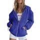 thumbnail image 1 of Chaqueta con capucha holgada informal para mujer, abrigo con capucha con cordón y cremallera completa holgada de manga larga, 1 of 4