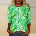 thumbnail image 2 of BangWanChi Womens Summer Tops 3/4 Sleeve Women's Fashion Printed T-Shirt 3/4 Sleeves Blouse Round Neck Casual Tops, 2 of 5