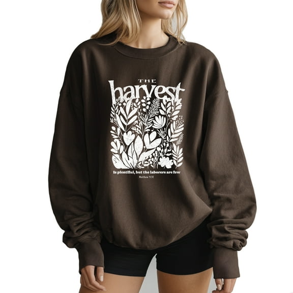 Verita Culture Christian Harvest Is Plentiful But The Laboreres Are Few Women's Graphic Crew Neck Long Sleeve Sweatshirt Top