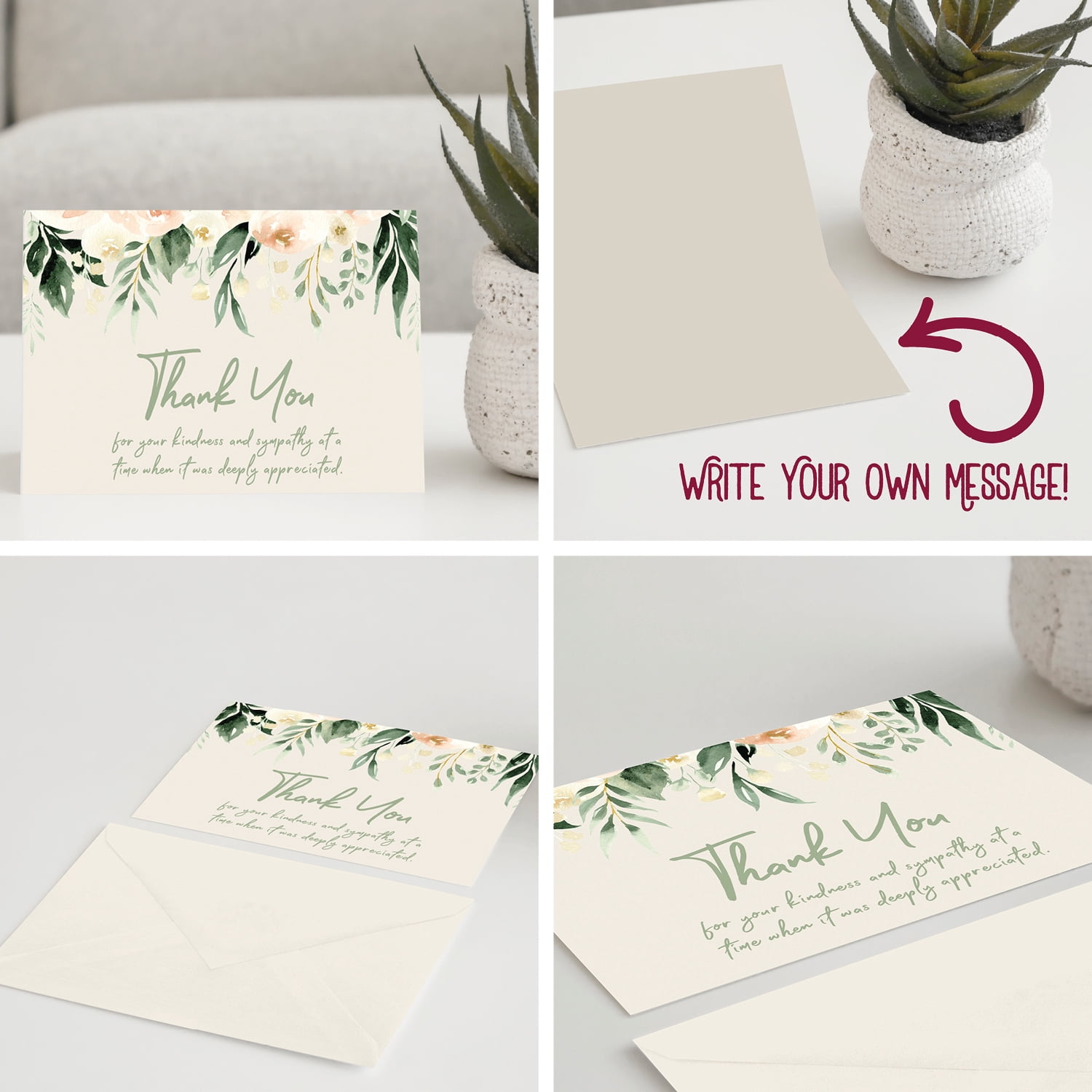 50 Funeral Sympathy Bereavement Thank You Cards With Envelopes - Message Inside VARIETY Floral