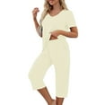 thumbnail image 7 of yievot Pajama Sets for Women Short Sleeve Shirt with Capri Pants Sets Solid Loungewear Sleepwear Pajamas Two Piece Outfits for Women, 7 of 7