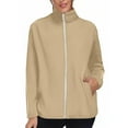 thumbnail image 2 of Women's Fleece Jacket Zip up Coat Lightweight Soft Warm Long Sleeve Outerwear with Pockets for Winter New Long Sleeve Casual Loose Outerwear Khaki L, 2 of 5