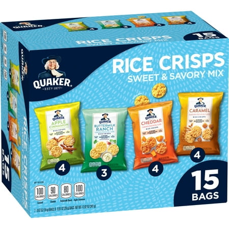 Quaker Rice Crisps Sweet & Savory Variety (Caramel, Cheddar, Apple Cinnamon, Ranch) 12 oz, 15 Count