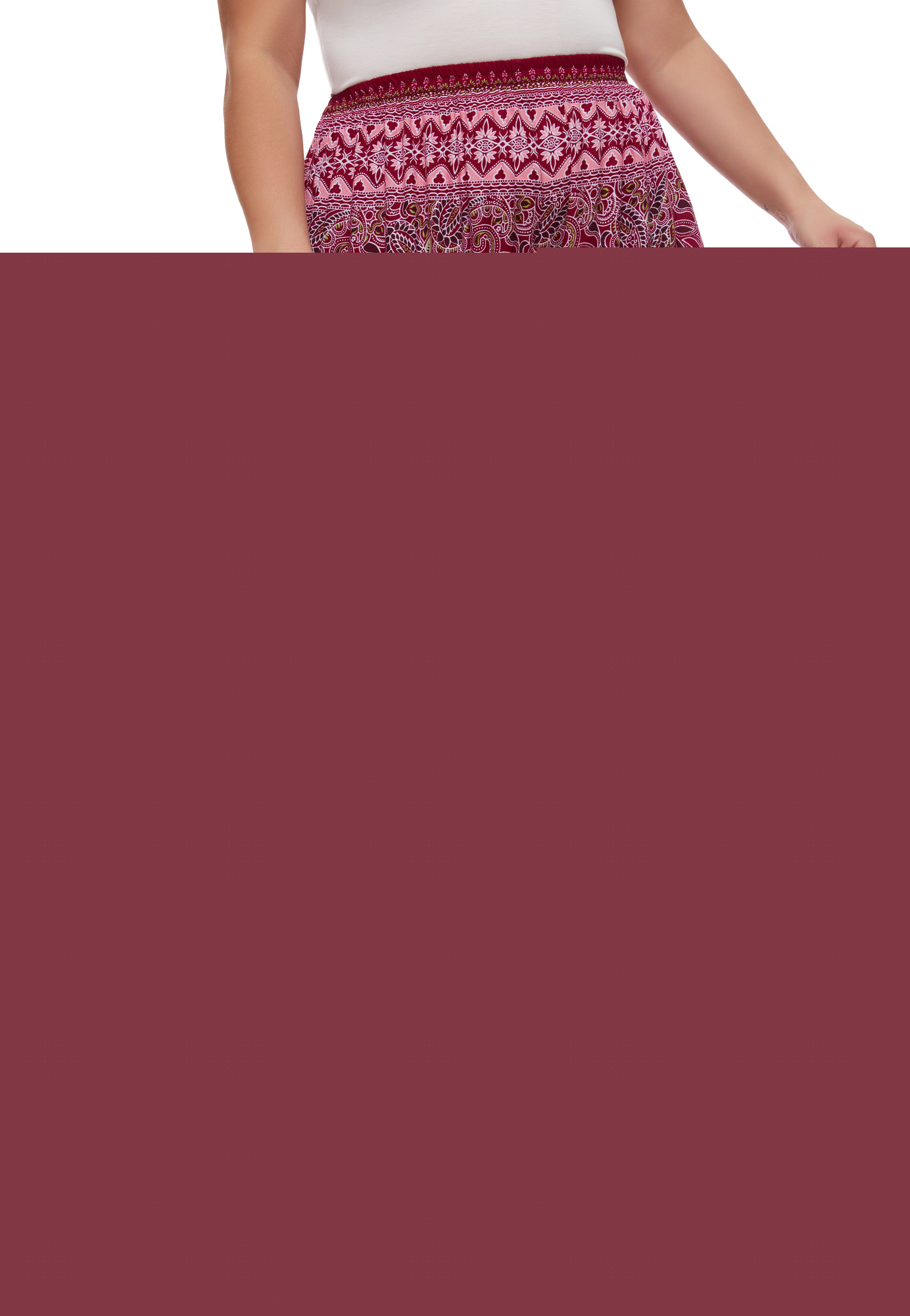 thumbnail image 3 of Beautybatik Maroon Women Wide Leg Palazzo Pants Plus Size Hippie Bohemian Flora Printed 3X, 3 of 5