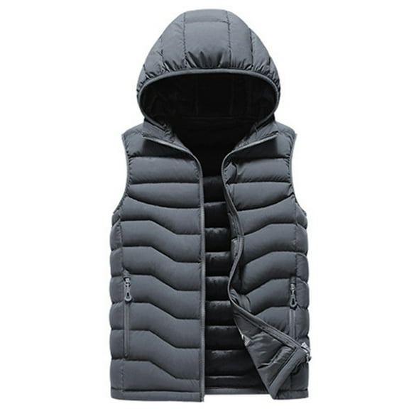 USNSM Men's Winter Detachable Hood Puffer Vest Lightweight Casual Sleeveless Quilted Jacket Zip Up Padded Coats Outerwear Gray L