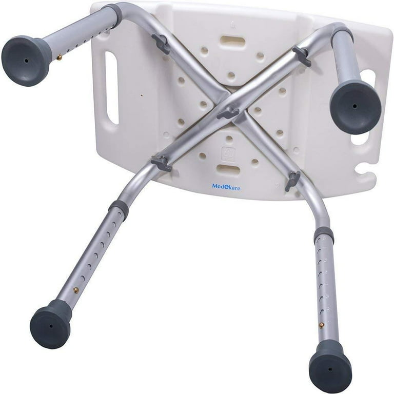 Medokare Shower Stool with Padded Seat Shower Seat for Seniors with Tote Bag Handles Shower Bench Bath Chair Handicap Tub Shower Seat White