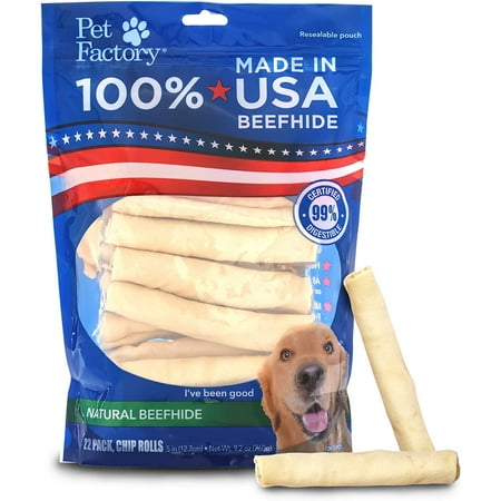 UPC: 0094983787041 | Pet Factory 100% Made in USA Beefhide 5  Chip Rolls Dog Chew Treats – Natural Flavor  22 Count/1 Pack Natural 22 Count (Pack of 1)