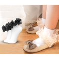 thumbnail image 3 of 1Pairs Toddler Girls Ruffle Socks Double Lace Frilly Princess Dress Sock Cotton Anti-slip Ankle Socks for Kids Years 1-10T, 3 of 5