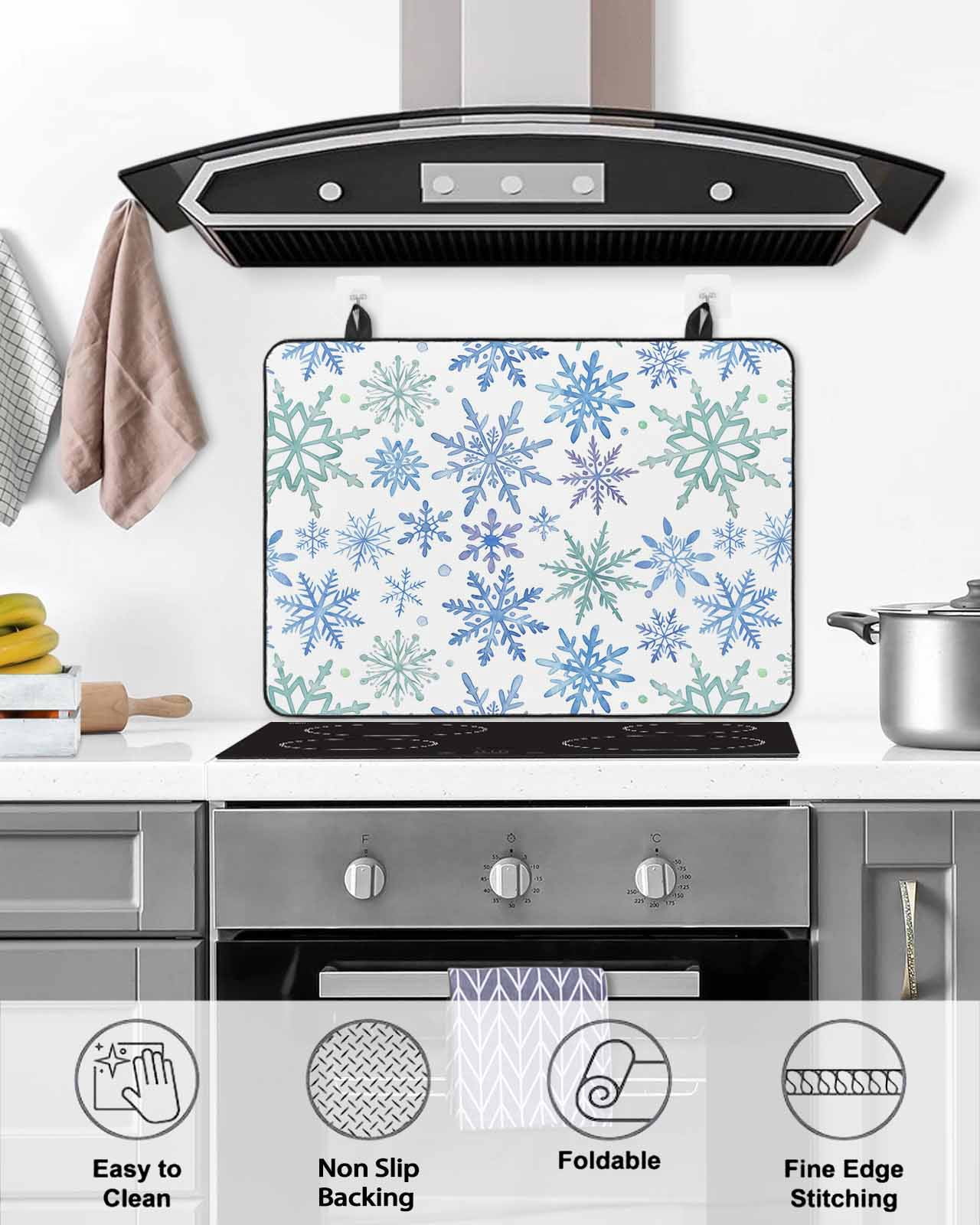 Large Induction Cooktop Protector Mat Teal Blue Snowflakes Stove Top Covers for Electric Stove, Christmas Snowflake Winter Holiday Decorative Stove Burner Cover Mats, Glass Top Stove Cover