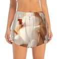 thumbnail image 2 of Balery Relaxing Cat With Tea Pantalones cortos deportivos para mujer con forro y dos bolsillos, elásticos, para entrenamiento, gimnasio, yoga-X-Large, 2 of 7