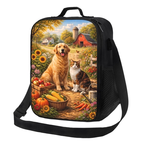 Golden Retriever Cat Lunch Bag Insulated Thermal Lunch Box with Shoulder Strap & Handle for Women and Men