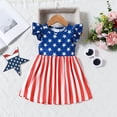 thumbnail image 2 of Ruyang Toddler Girls Ruffle Sleeve 4th of July Dress Baby Star Print Striped Patriotic Pleated Dresses Baby Crew Neck Skirts, 2 of 8