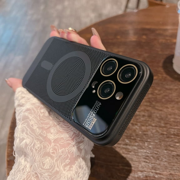 for iPhone 14 Pro Case, Breathable Heat Dissipation Slim & Shockproof Magsafe Compatible Anti Fingerprint Cooling Drop Protection Silicone TPU Big Window PC Case Cover for 6.1 inch, Black