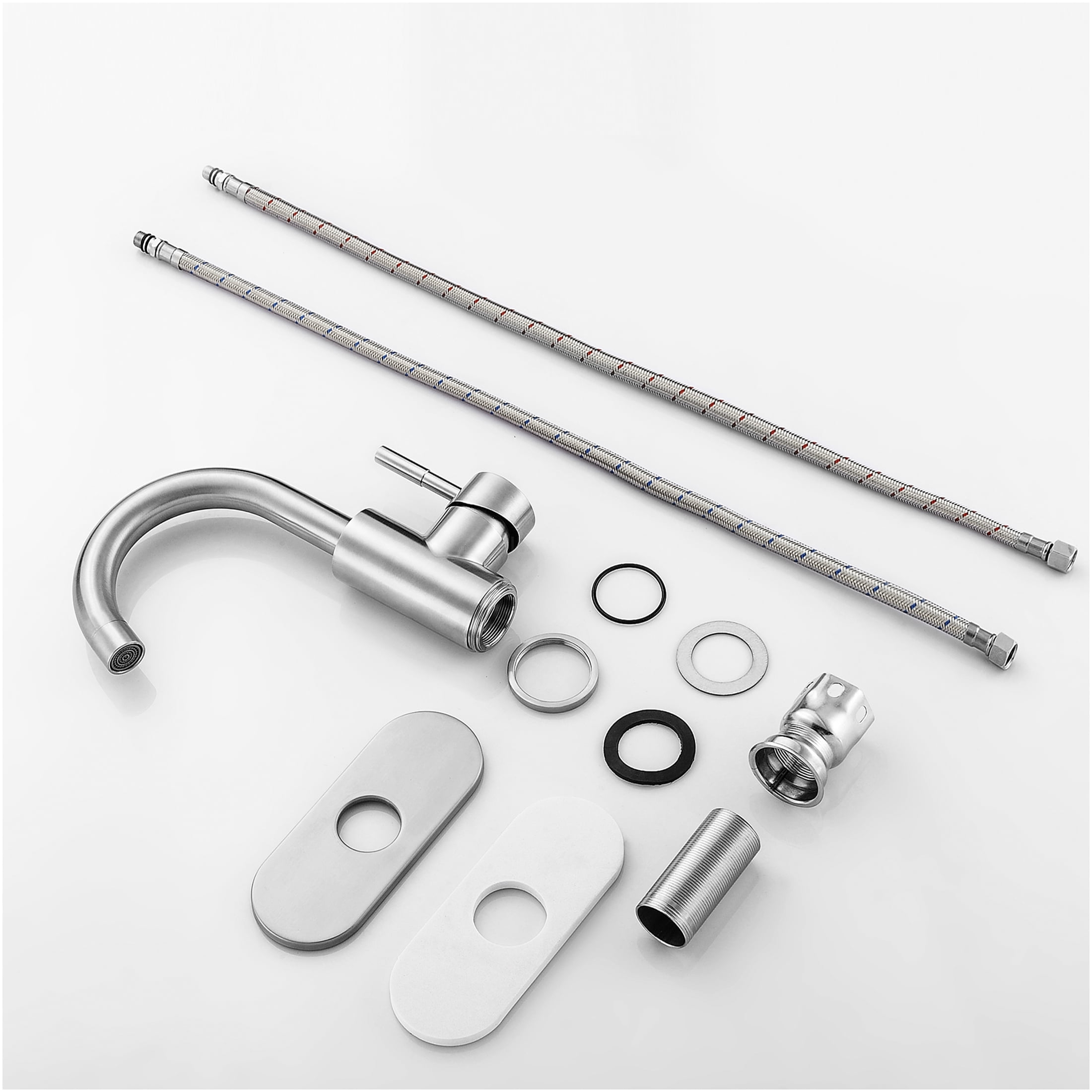 JERFIT Single Hole Bathroom Faucet, Brushed Nickel Finish, Single Handle Low Arc Vessel Sink Faucet for Bathroom Vanity, 4” Centerset, Ceramic Cartridge, Easy Install
