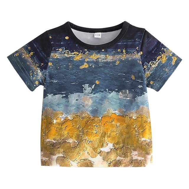 Gibobby Blusas De Moda Verano niños pequeños niñas manga corta estrellado estampados Casual Tops para niños ropa(Azul marino, 18-24 Meses)