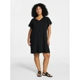 thumbnail image 2 of Terra & Sky Women's Plus Size V Neck Tee Dress with Flutter Sleeves, Size 0X-5X, 2 of 5