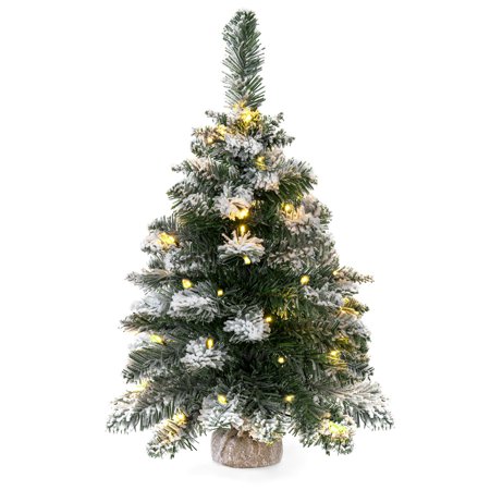 Best Choice Products 24in Cordless Indoor Pre-Lit Snow Flocked Tabletop Christmas Tree Holiday Decor with 30 LED Warm White Lights, Hidden Battery Pack, 6 Hour Timer, (Best Live Christmas Trees For Indoors)