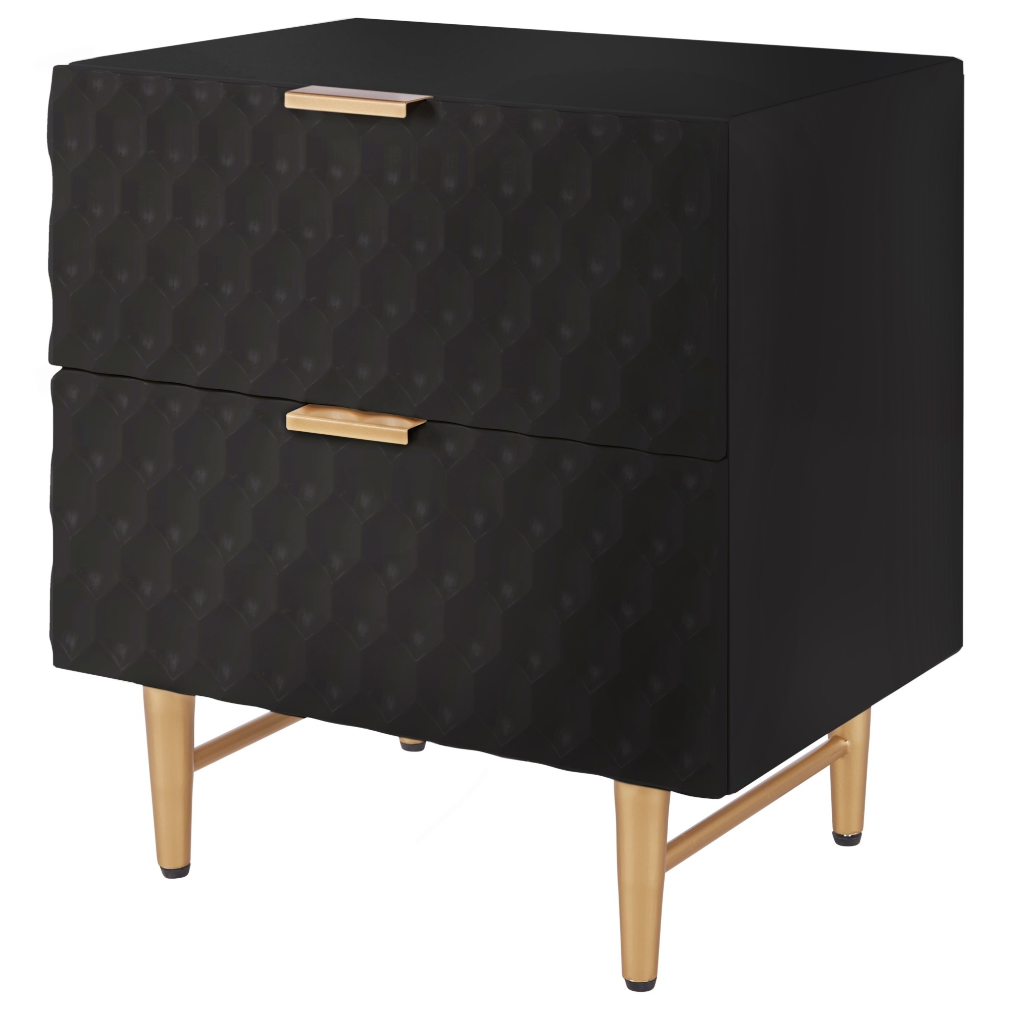 Reggie 2 Drawer Geometric Side Table Glossy Black Walmart Com Walmart Com