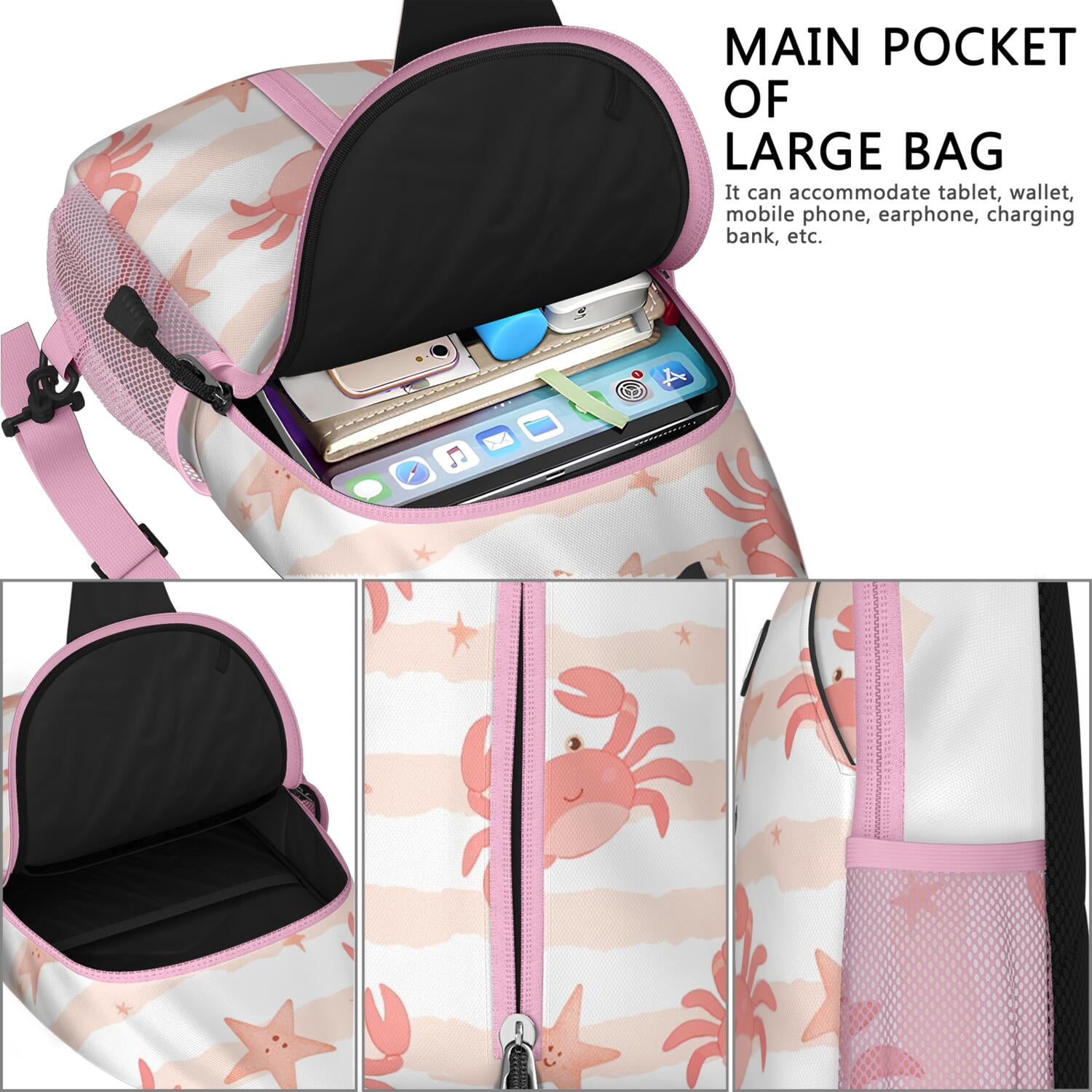 Sling Backpack Small BackpackCrossbody Sling Bag for Men Women Travelers Marine Adorable Crab