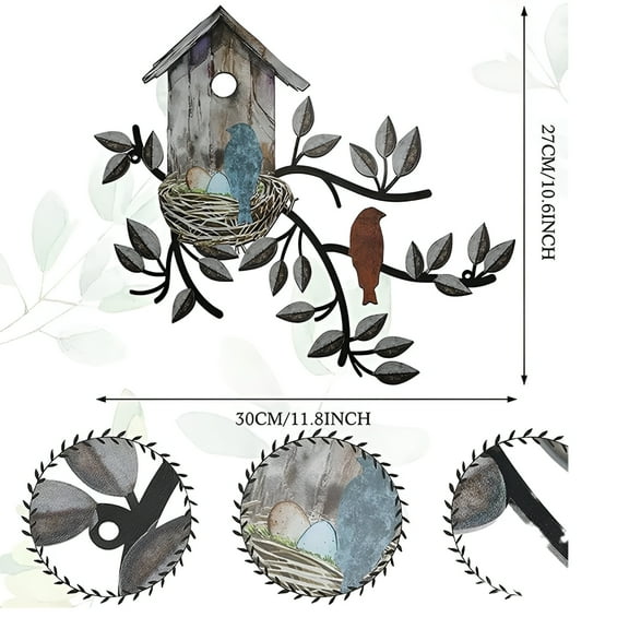 LAMIRO Wall Decor Home Decor Birds Wall Decor Metal Tree with Birdhouse Wall Art Hanging Outdoor Wall Black