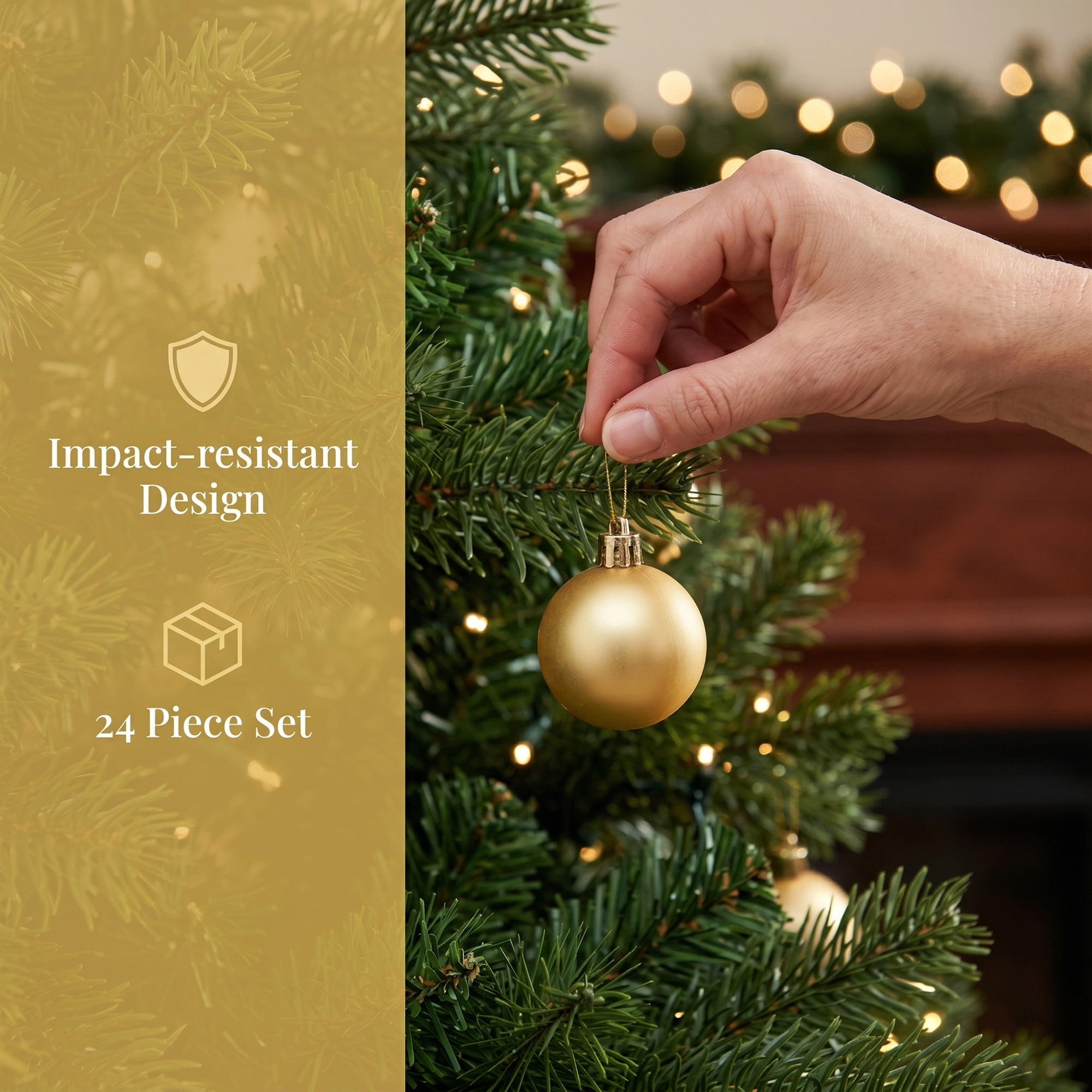 Unique Bargains 24Pcs Christmas Tree Hanging Baubles Shatterproof Ornaments Gold 1.6"