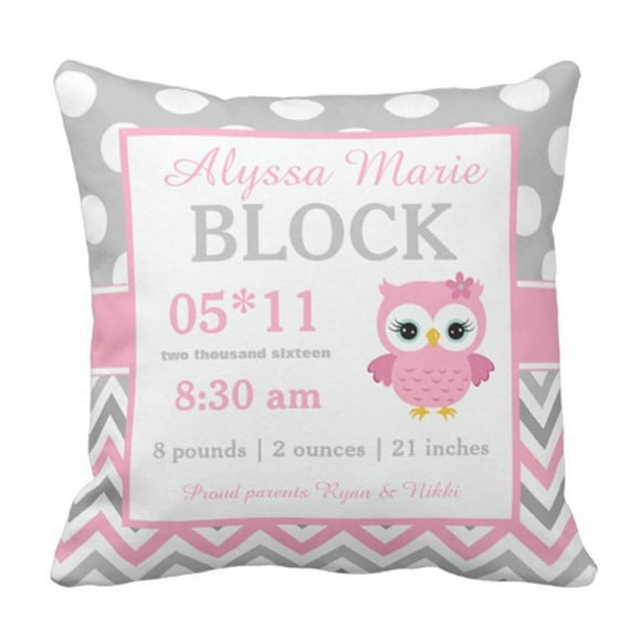 BSDHOME Cute Girl Gray Pink Owl Baby Dots Princess Pillowcase Cushion Cover 20x20 inches