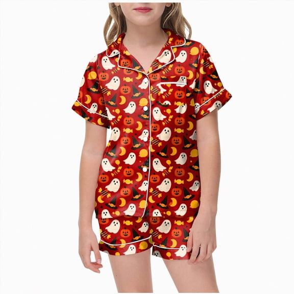 UAYOTSE Girls Collared Silky Sleep Set, Button‑Front Short‑Sleeve Top and Shorts, 2‑Piece Kids Loungewear Suitable for Lounging Around The House Size 12-13 Years