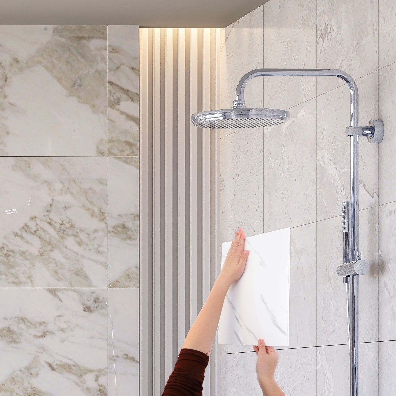 Uxcell 20Pcs Peel and Stick Marble Tiles, Waterproof Wall Panel Backsplash, 11.81"x11.81" Peel and Stick Shower Tiles for Bathroom, Elegant White Design